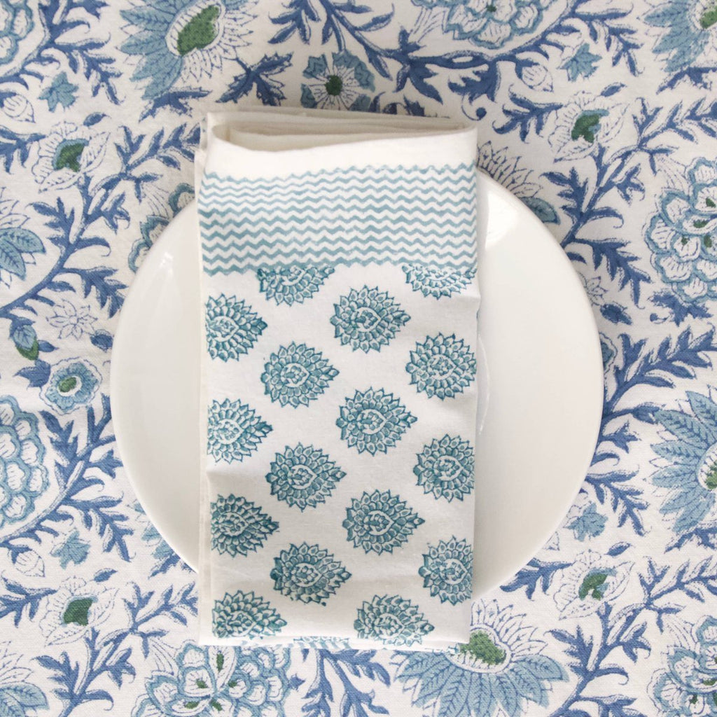 Block Print Tablecloth - Blue Floral - RhoolTableclothsRozablueBlock Print Tablecloth - Blue Floral