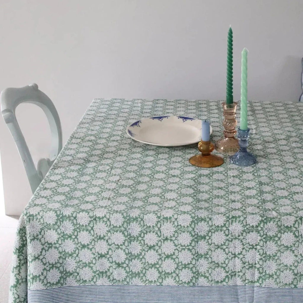 Block Print Tablecloth - Green - RhoolTableclothsRozablueBlock Print Tablecloth - Green