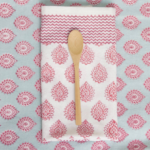 Block Printed Napkins - Cherry Lotus - RhoolNapkinRozablueBlock Printed Napkins - Cherry Lotus