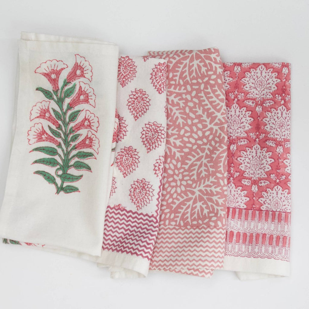 Block Printed Napkins - Cherry Lotus - RhoolNapkinRozablueBlock Printed Napkins - Cherry Lotus