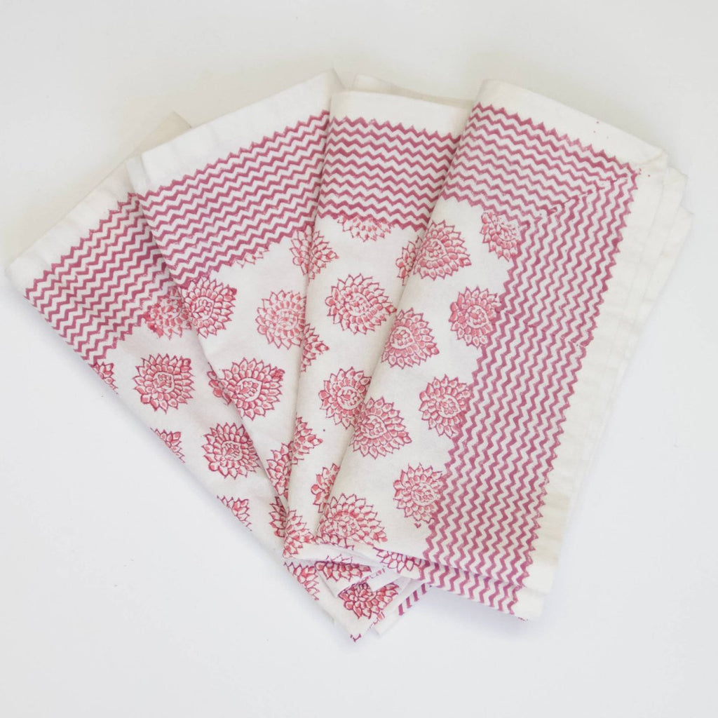 Block Printed Napkins - Cherry Lotus - RhoolNapkinRozablueBlock Printed Napkins - Cherry Lotus