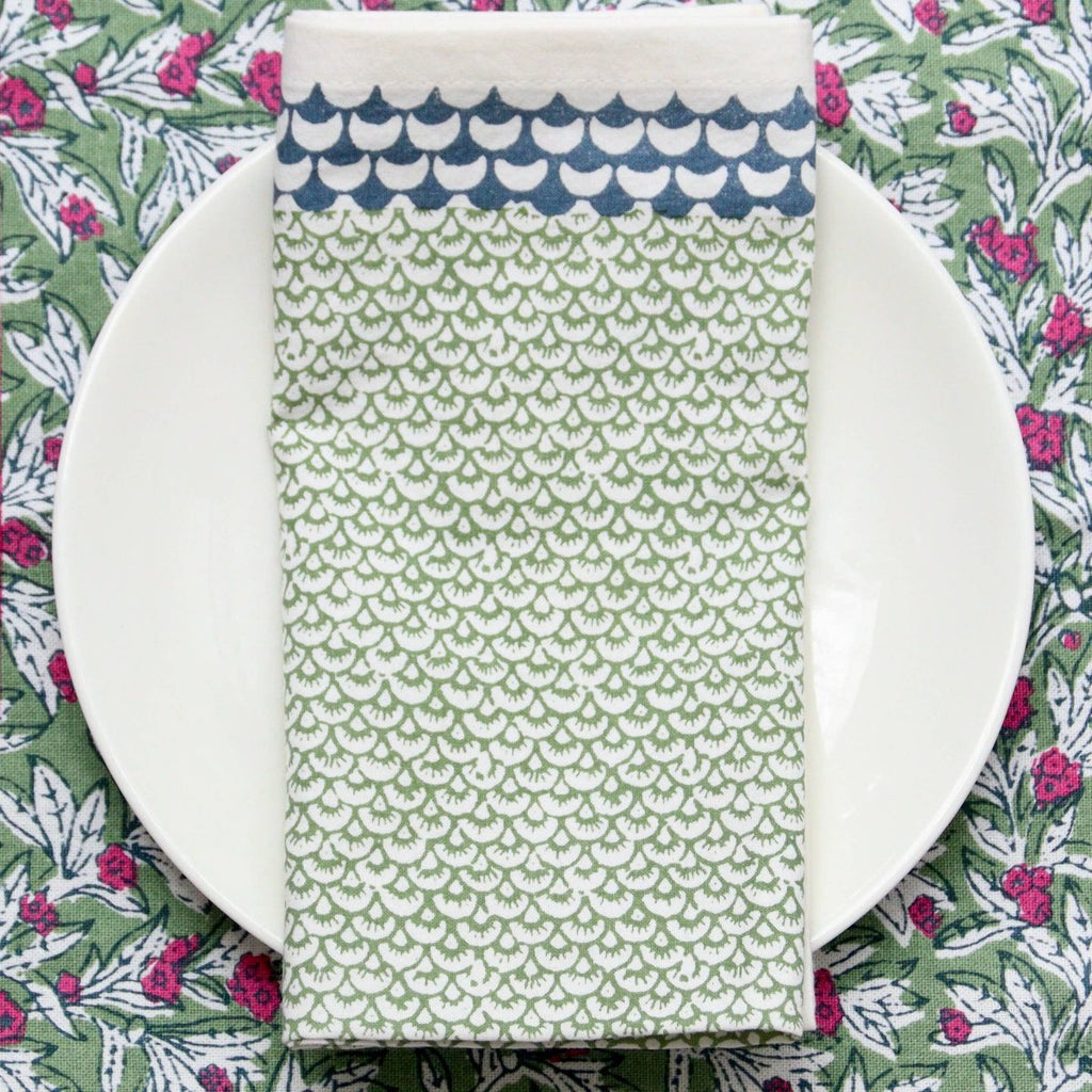 Block Printed Napkins - Green - RhoolNapkinRozablueBlock Printed Napkins - Green