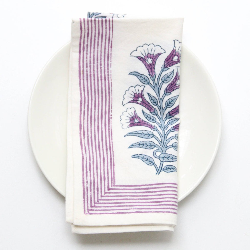 Block Printed Napkins - Tulipwood - RhoolNapkinRozablueBlock Printed Napkins - Tulipwood