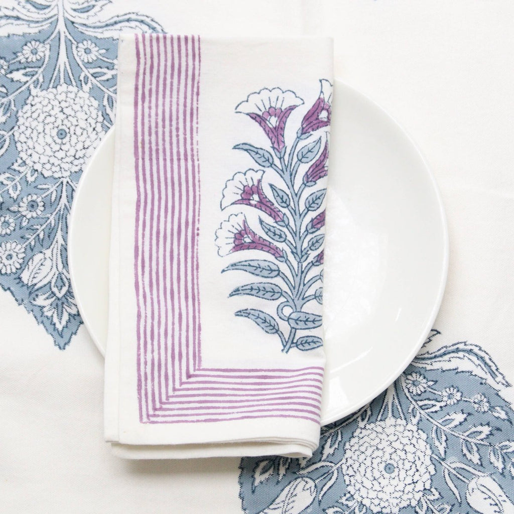 Block Printed Napkins - Tulipwood - RhoolNapkinRozablueBlock Printed Napkins - Tulipwood