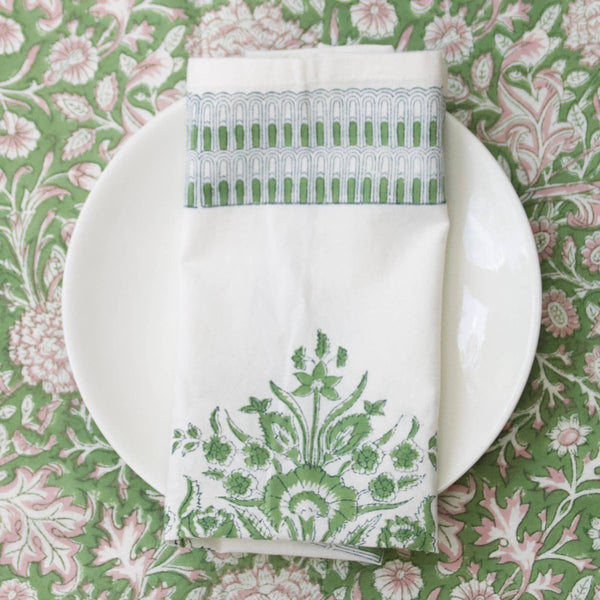 Block Printed Napkins - Varmala Green - RhoolNapkinRozablueBlock Printed Napkins - Varmala Green