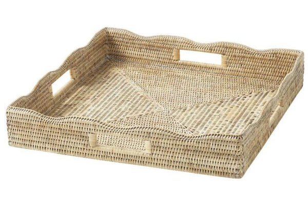 Large white ceruse rattan ocean wave tray - RhoolTrayRhoolLarge white ceruse rattan ocean wave tray