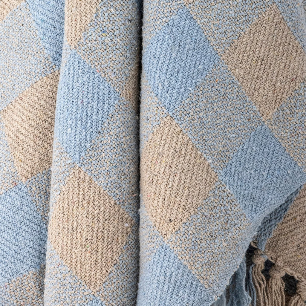 Pale Blue and Stone Recycled Soft Cotton Throw - RhoolThrowBloomingvillePale Blue and Stone Recycled Soft Cotton Throw