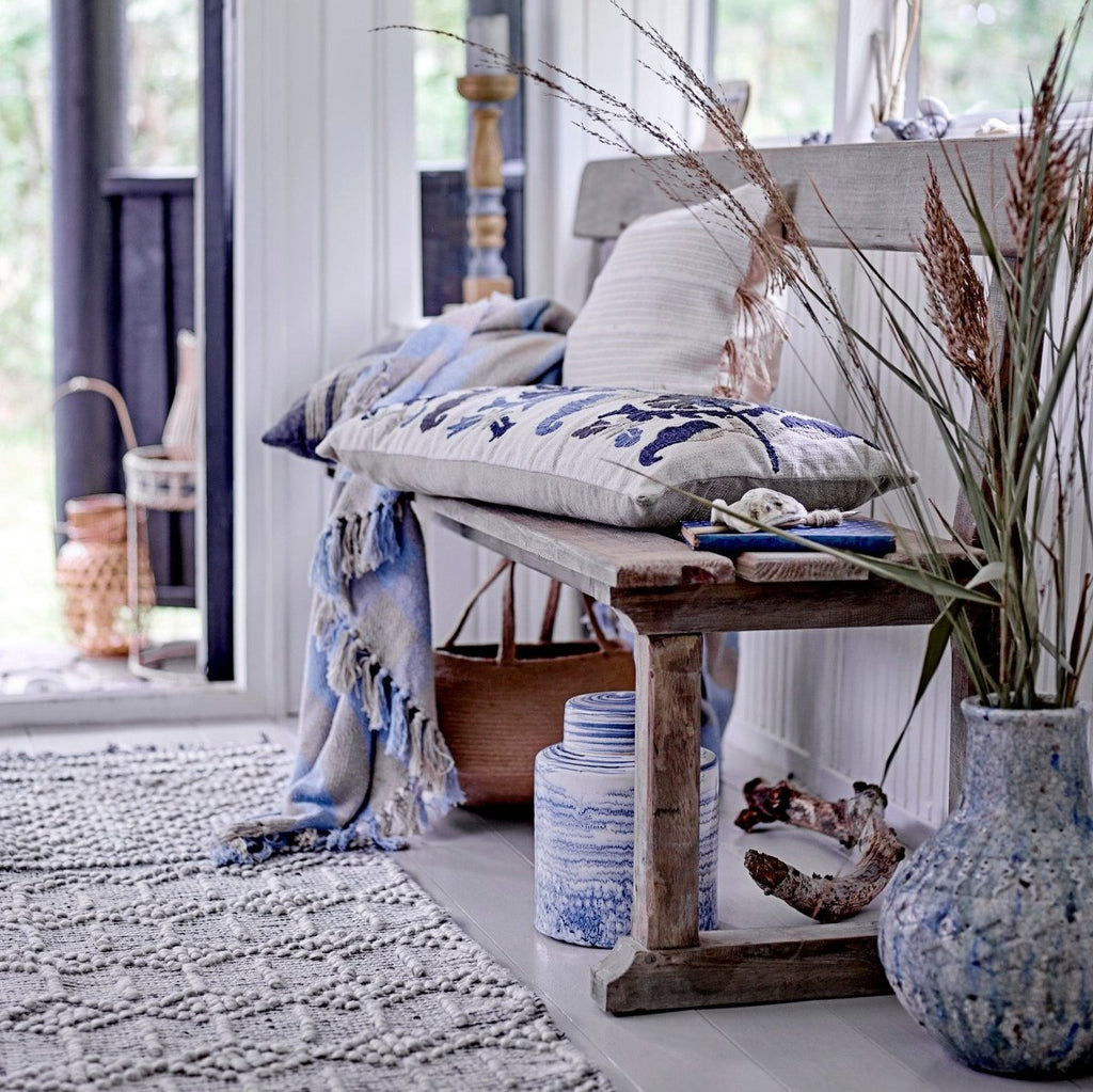 Pale Blue and Stone Recycled Soft Cotton Throw - RhoolThrowBloomingvillePale Blue and Stone Recycled Soft Cotton Throw