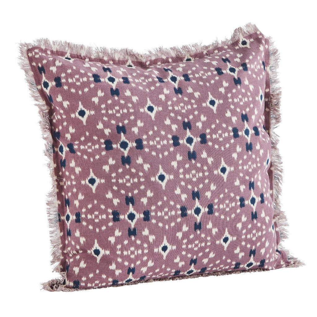 Patterned Cotton Cushion Cover - Dusty lilac, off white, dark blue - RhoolCushionMadam StoltzPatterned Cotton Cushion Cover - Dusty lilac, off white, dark blue