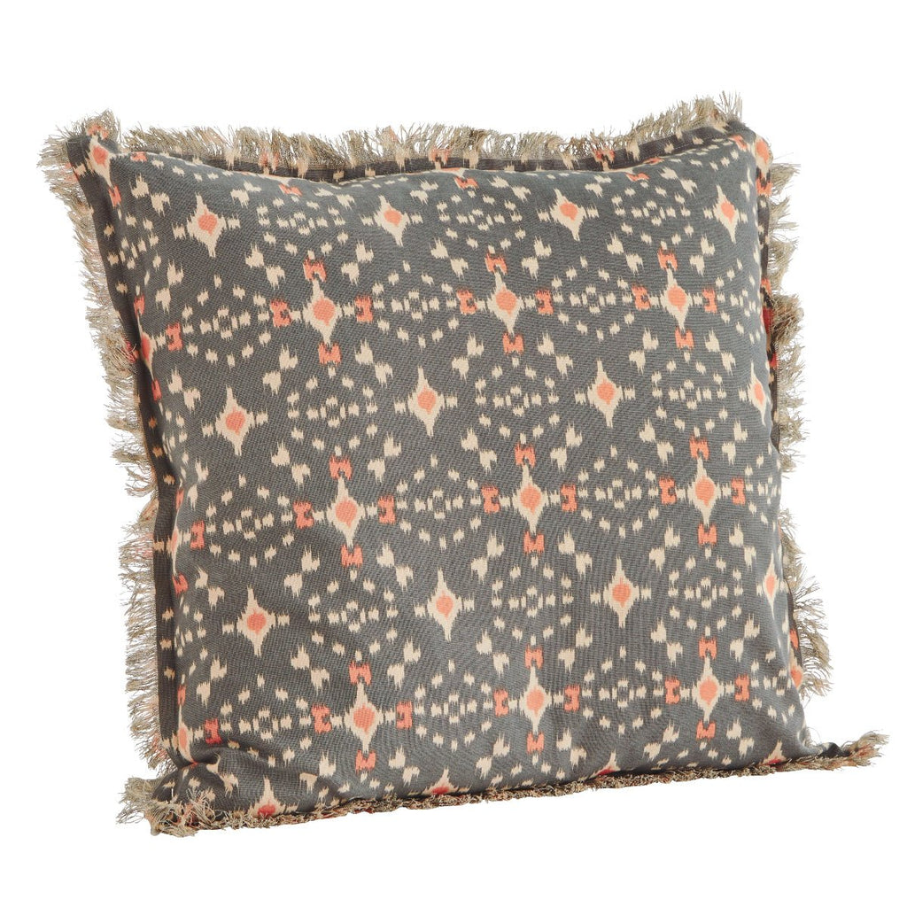 Patterned Cotton Cushion Cover - Grey, ecru, coral - RhoolCushionMadam StoltzPatterned Cotton Cushion Cover - Grey, ecru, coral