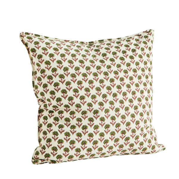 Patterned Cotton Cushion Cover - Off white, green, burgundy - RhoolCushionMadam StoltzPatterned Cotton Cushion Cover - Off white, green, burgundy