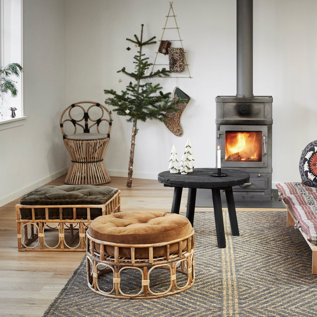 Rattan Pouffe and Velvet Cushion - RhoolPoufMadam StoltzRattan Pouffe and Velvet Cushion