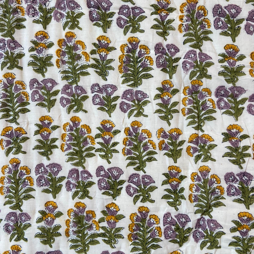 Reversible Block Print Cotton Quilt - Purple, Mustard, Green - RhoolQuiltBlock Print QuiltReversible Block Print Cotton Quilt - Purple, Mustard, Green