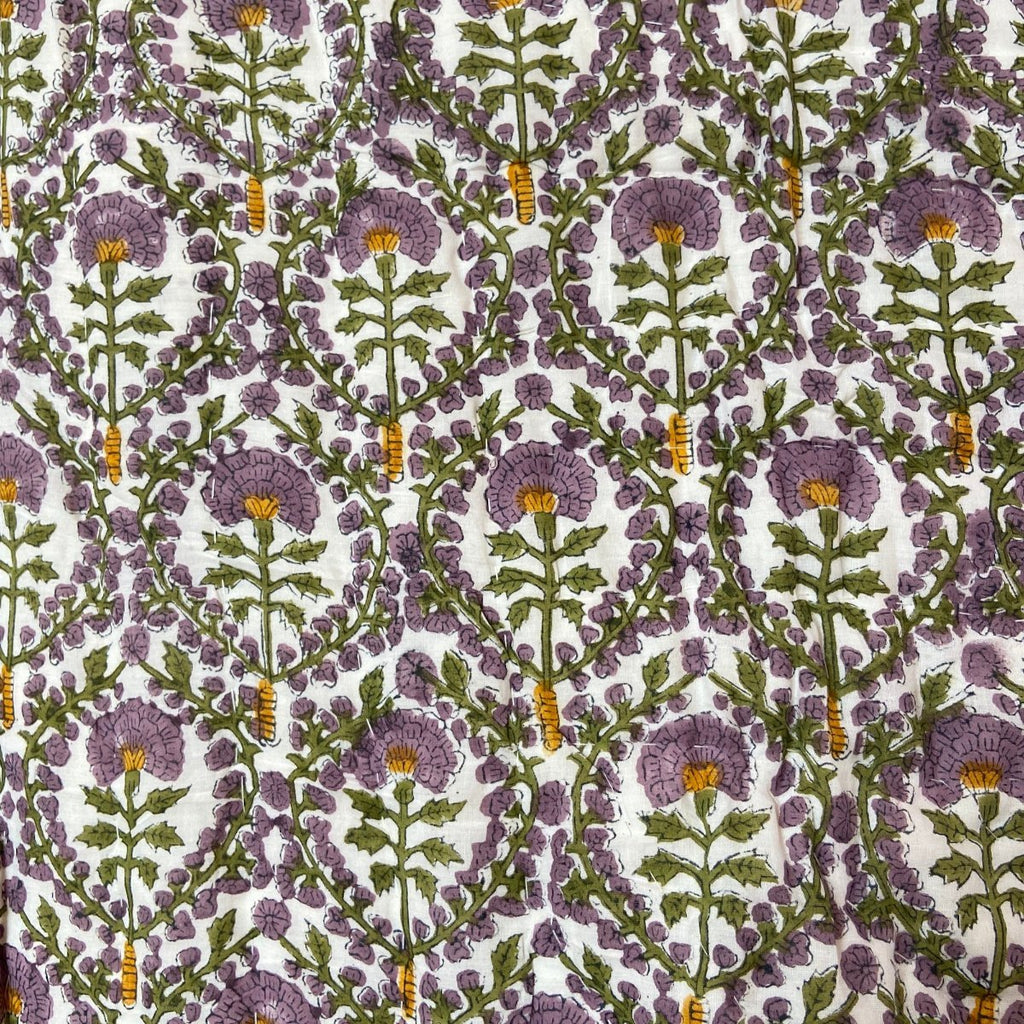 Reversible Block Print Cotton Quilt - Purple, Mustard, Green - RhoolQuiltBlock Print QuiltReversible Block Print Cotton Quilt - Purple, Mustard, Green