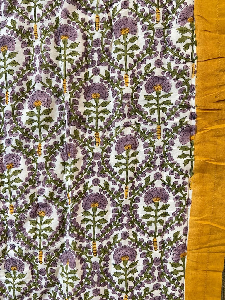 Reversible Block Print Cotton Quilt - Purple, Mustard, Green - RhoolQuiltBlock Print QuiltReversible Block Print Cotton Quilt - Purple, Mustard, Green