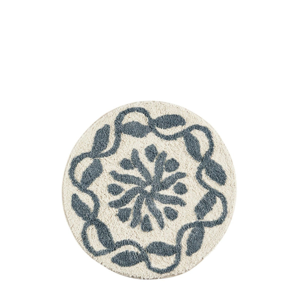 Round Tufted Bath Mat - Dusty blue, off white - RhoolBath MattMadam StoltzRound Tufted Bath Mat - Dusty blue, off white