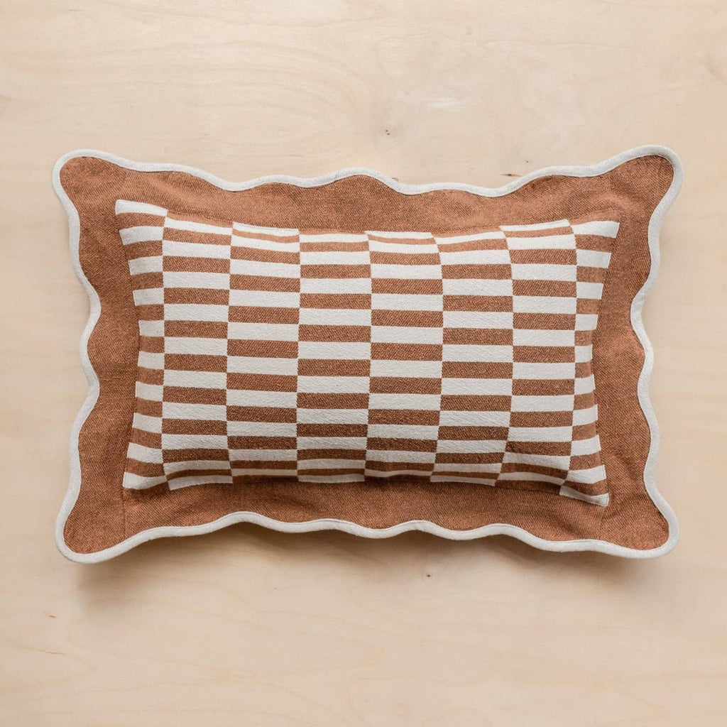 Scalloped Checkered Cushion Cover - Camel - RhoolCushionTBCoScalloped Checkered Cushion Cover - Camel