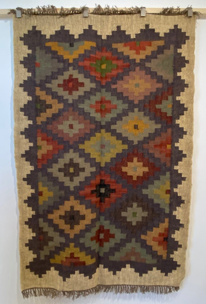 Wool and Jute Rectangular Kilim Rug - RhoolRugKilimWool and Jute Rectangular Kilim Rug