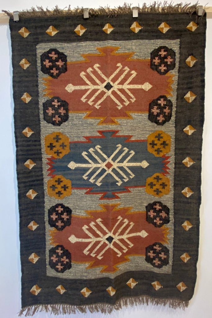 Wool and Jute Rectangular Kilim Rug - RhoolRugKilimWool and Jute Rectangular Kilim Rug