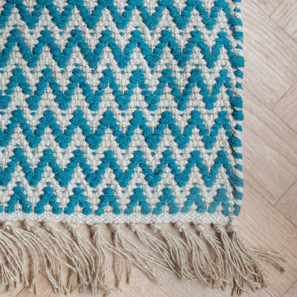 Zig Zag Recycled Cotton Rug - Green/Blue - RhoolRugRhoolZig Zag Recycled Cotton Rug - Green/Blue